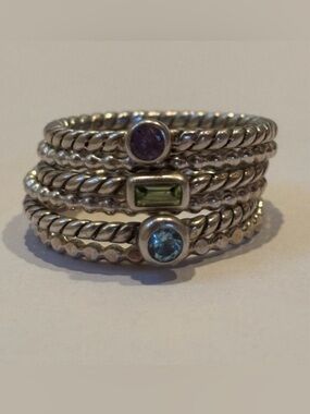 Beautiful Set of 6 Handmade Sterling Silver Multi-Gemstone Stacking Rings